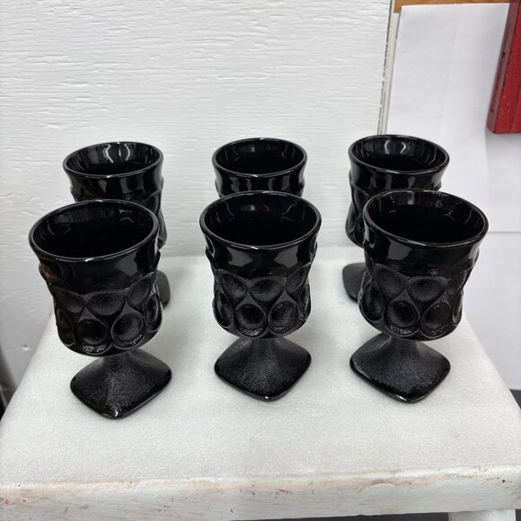 1970’s Noritake Spotlight Vintage Ebony Black Glass Goblets Set of Six (6) RARE - Picture 2 of 11